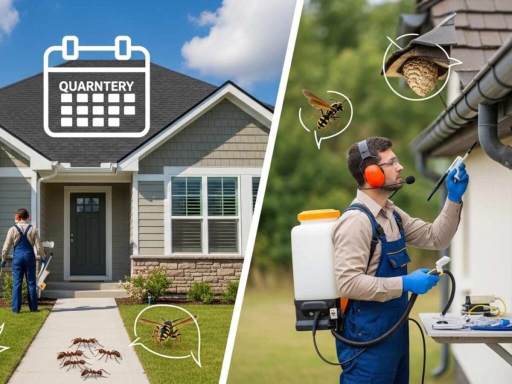 Comparison of monthly versus quarterly pest control service visits at residential homes.