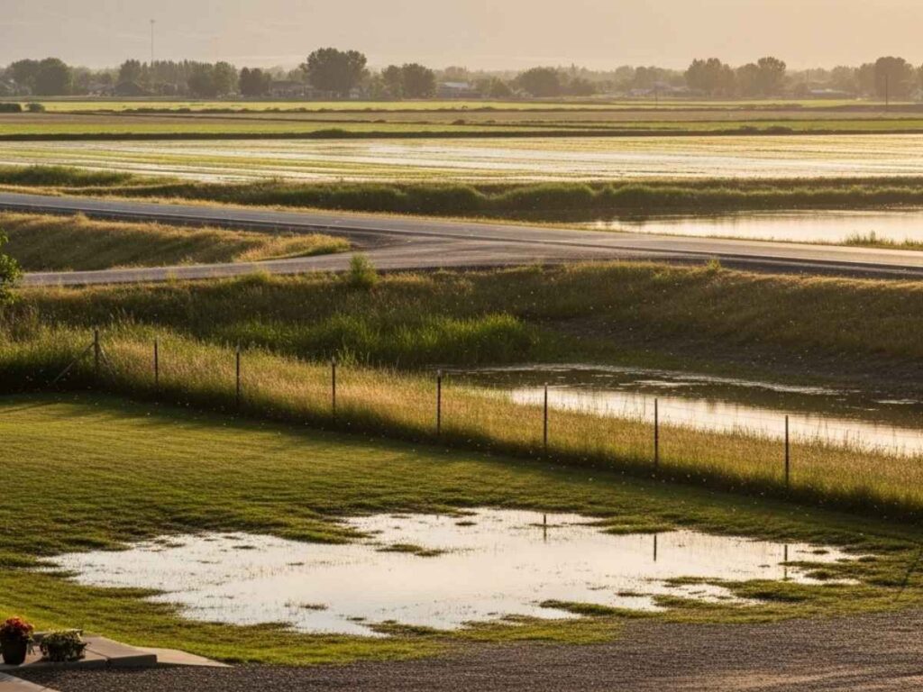 Wet summer yard and irrigation ditches in Southeast Idaho creating ideal mosquito breeding conditions. 