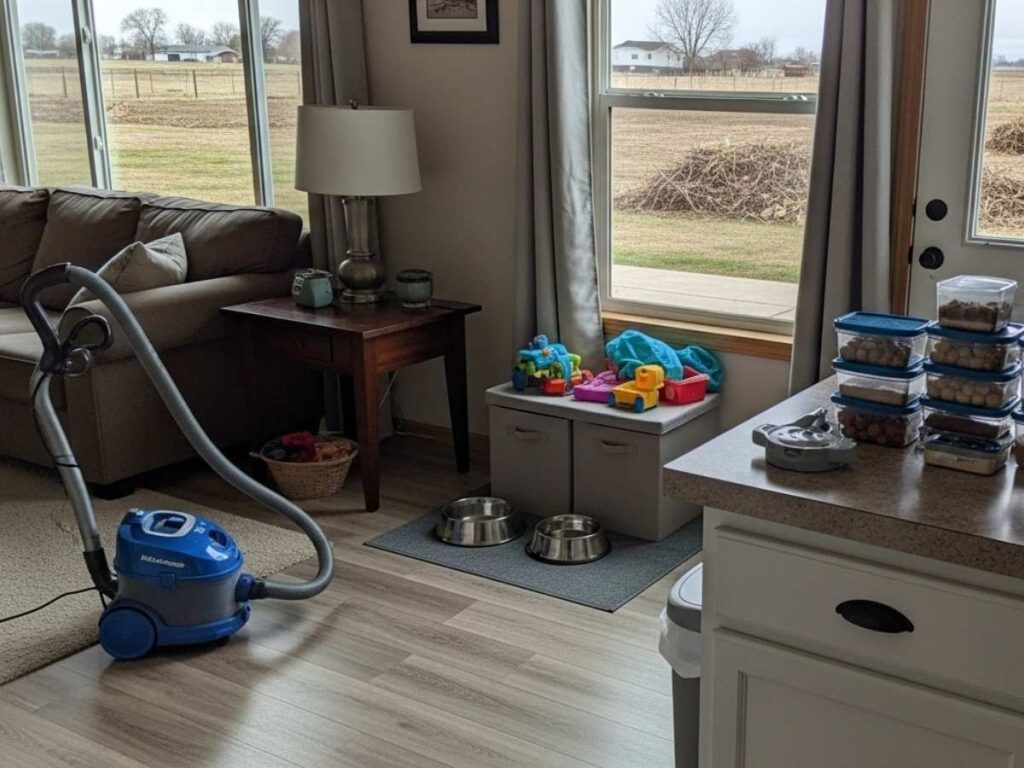 Homeowner preparing a clean and organized house for professional pest control treatment.