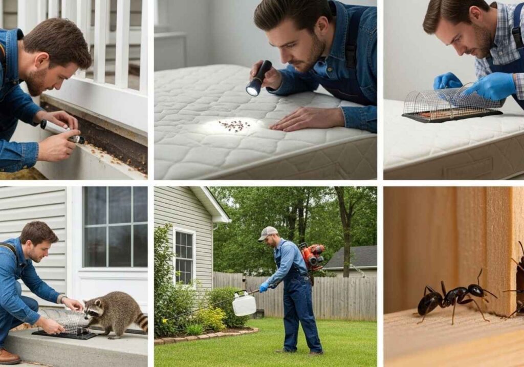 Specialized pest control services including termite inspection, bed bug treatment, wildlife removal, mosquito control, and carpenter ant damage repair.